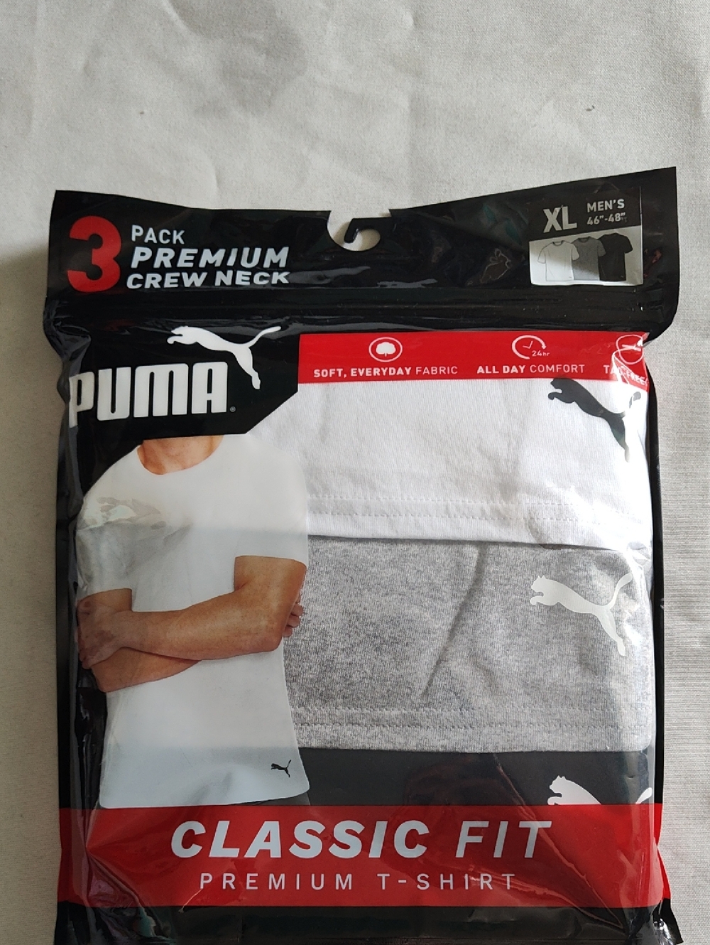 Puma Men’s 3-Pack Classic Fit Crew Neck T-Shirts - White & Gray & Black